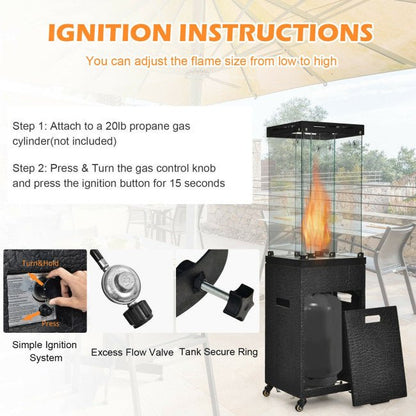 41K BTU Outdoor Propane Gas Patio Heater with Lockable Wheels