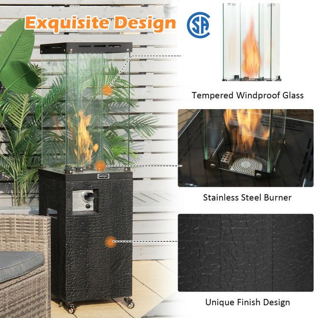 41K BTU Outdoor Propane Gas Patio Heater with Lockable Wheels