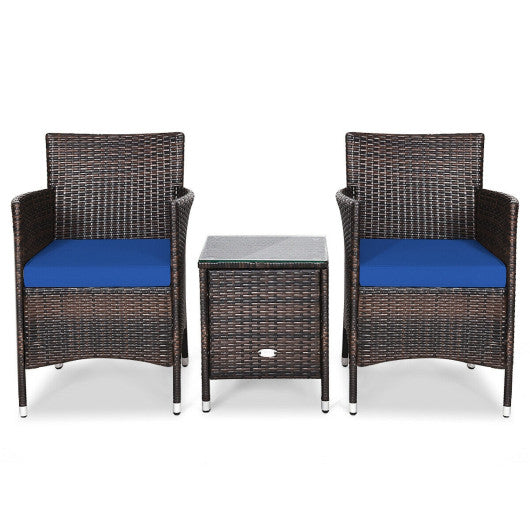 3 Pcs Patio Furniture Set Outdoor Wicker Rattan Set - Navy