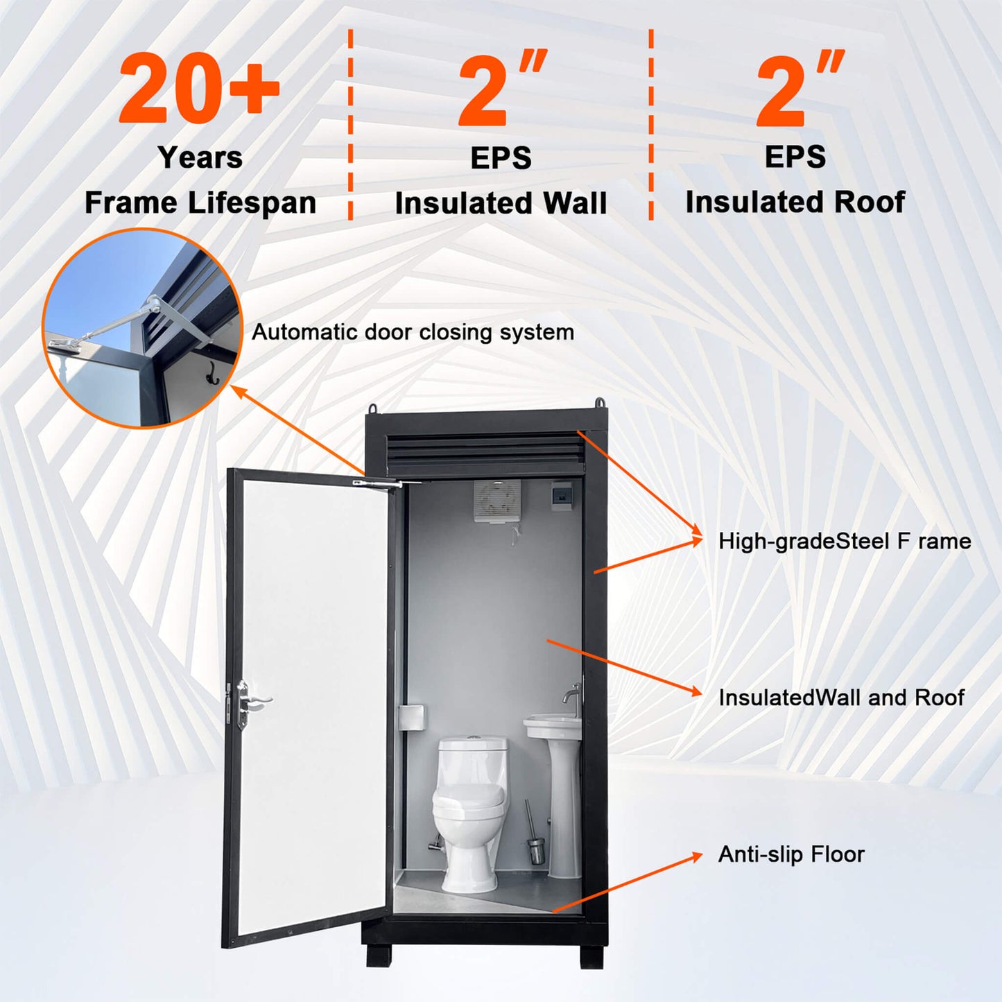 42-Inch One-Person Portable Outdoor Toilet Cabin With Light, Sink, and Vent Fan