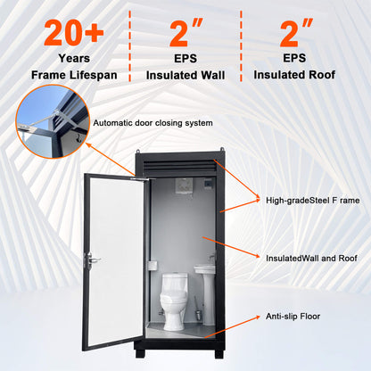 42-Inch One-Person Portable Outdoor Toilet Cabin With Light, Sink, and Vent Fan
