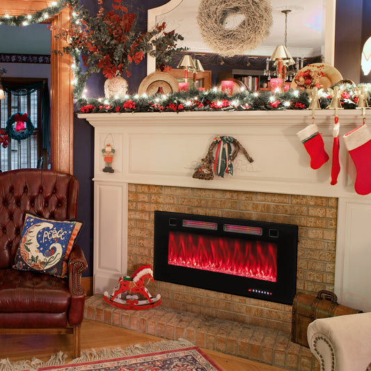 Ultra-Thin Electric Fireplace with Decorative Crystals and Smart APP Control