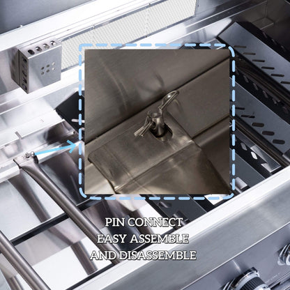 Castelle Flame 43-Inch 6-Burner 85K BTU Stainless Steel Outdoor BBQ Kitchen Island Grill with Wine Cooler, Rotisserie, and Sink