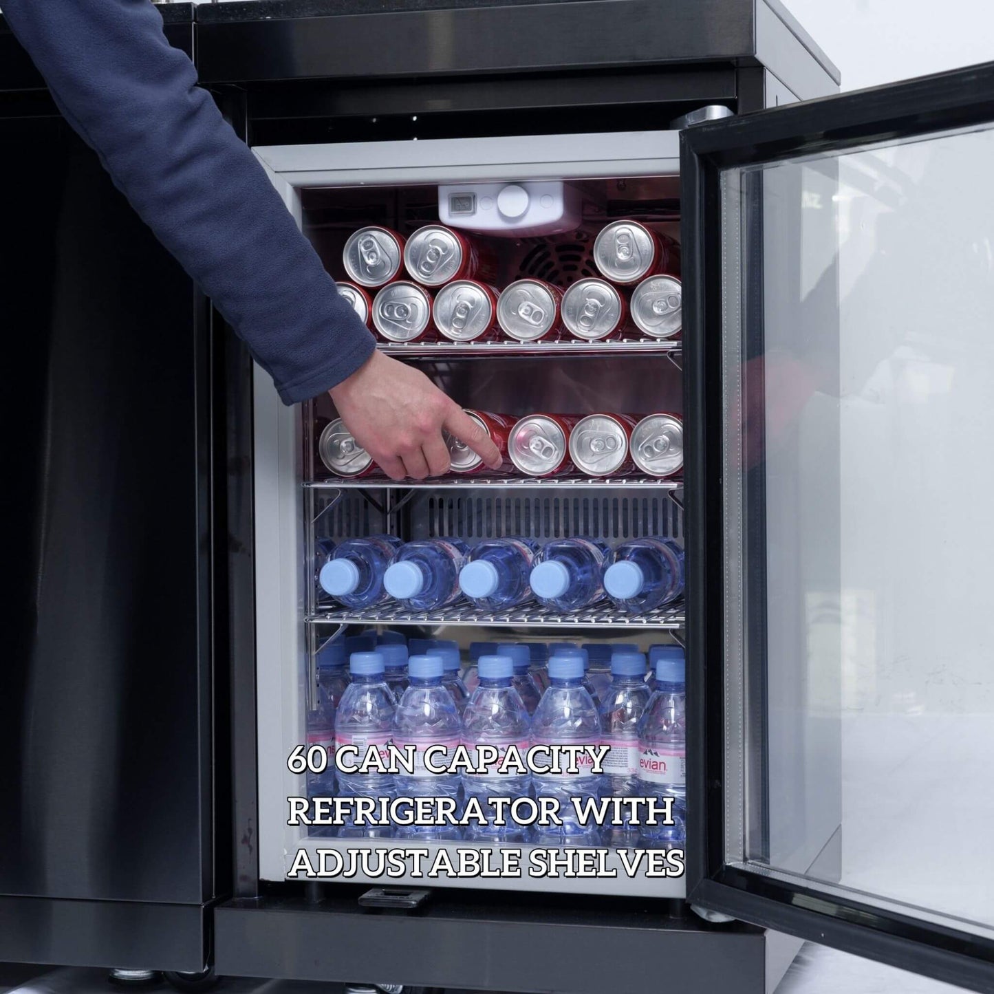 Castelle Flame 43-Inch 6-Burner 85K BTU Stainless Steel Outdoor BBQ Kitchen Island Grill with Wine Cooler, Rotisserie, and Sink