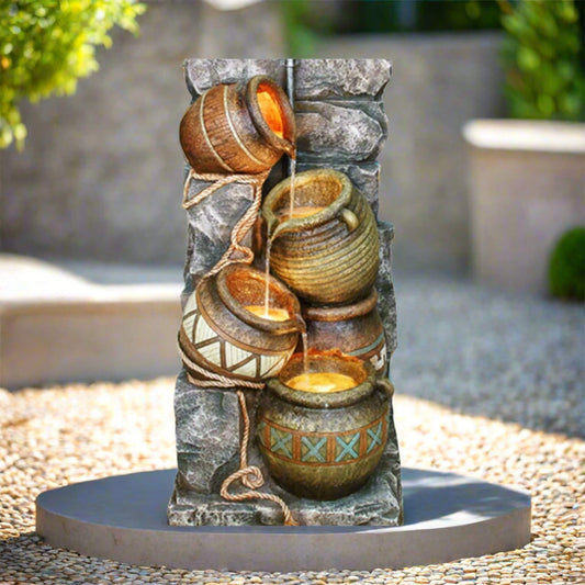 Alora 43-Inch Tall Outdoor Polyresin Potter Pitcher Water Fountain with LED Lights