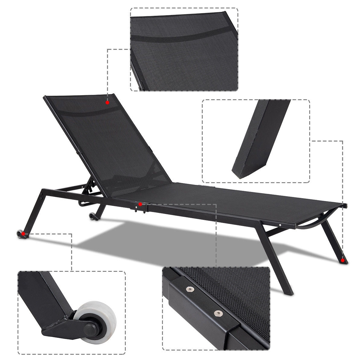 Outdoor Patio Height Adjustable Sling Armless Lounge Chaise