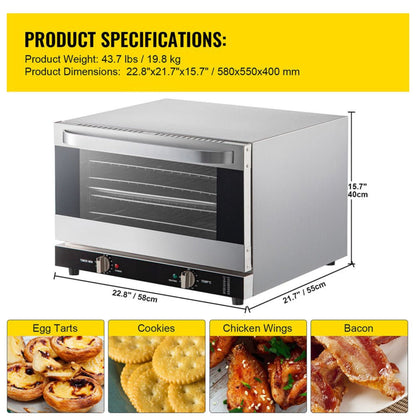 Heavy-Duty Commercial Stainless Steel Countertop Convection Toaster Oven