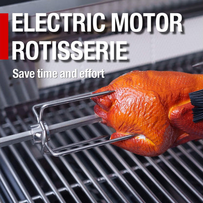 Castelle Flame 44-Inch 6-Burner 85K BTU Stainless Steel Outdoor BBQ Kitchen Island Grill with Wine Cooler, Rotisserie Kit, and Storage Cabinets