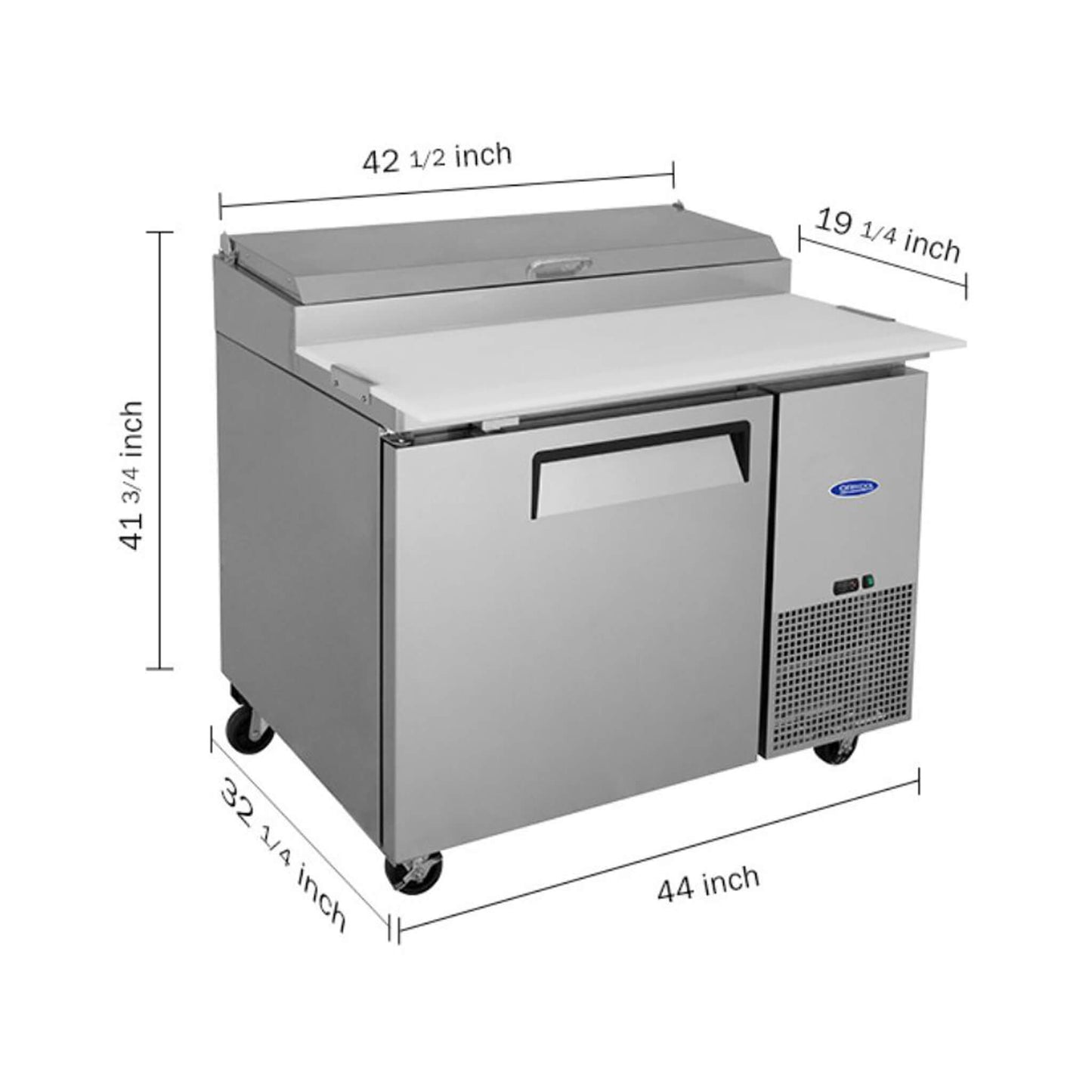 44" Commercial Pizza Prep Table With Built-In 11 Cu.Ft. Refrigerator