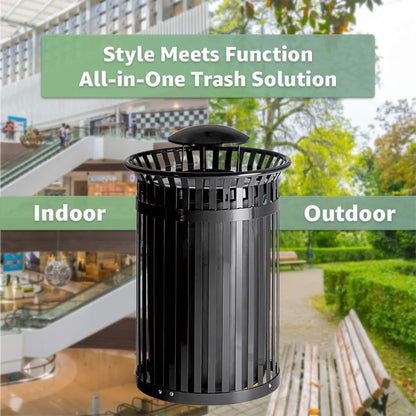 45-Gallon Heavy-Duty Commercial Round Waste Bin with Rain Bonnet Lid