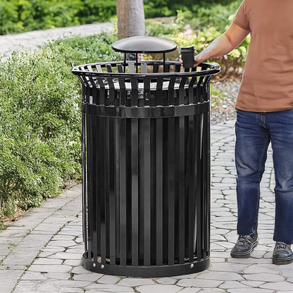 45-Gallon Heavy-Duty Commercial Round Waste Bin with Rain Bonnet Lid