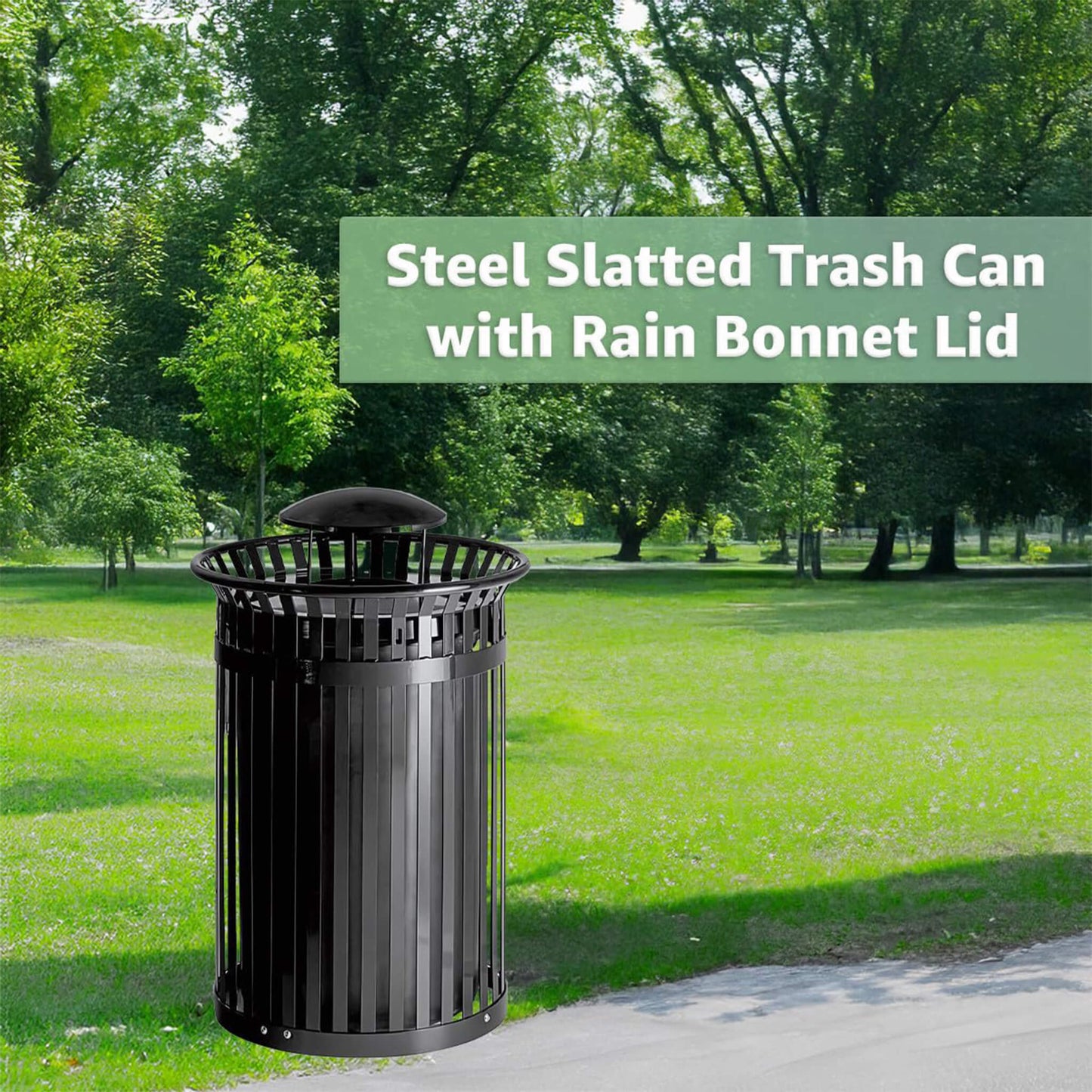 45-Gallon Heavy-Duty Commercial Round Waste Bin with Rain Bonnet Lid