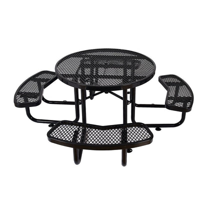 Large 46-Inch Heavy-Duty Round Outdoor Steel Picnic Table With Umbrella Hole