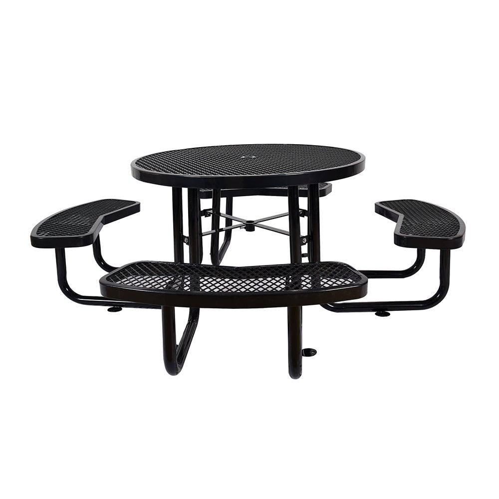 Large 46-Inch Heavy-Duty Round Outdoor Steel Picnic Table With Umbrella Hole