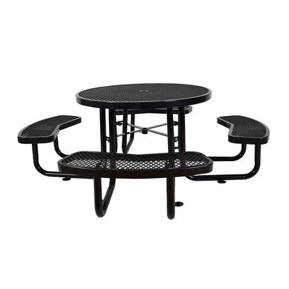 Large 46-Inch Heavy-Duty Round Outdoor Steel Picnic Table With Umbrella Hole