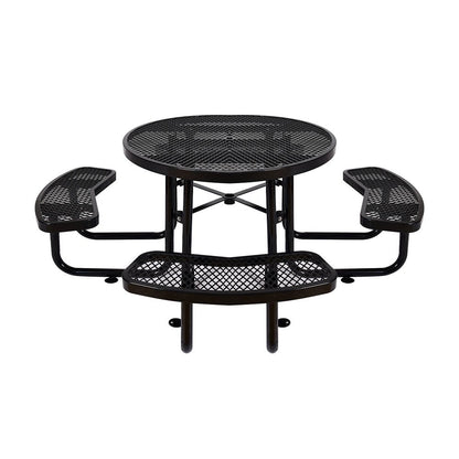 Large 46-Inch Heavy-Duty Round Outdoor Steel Picnic Table With Umbrella Hole