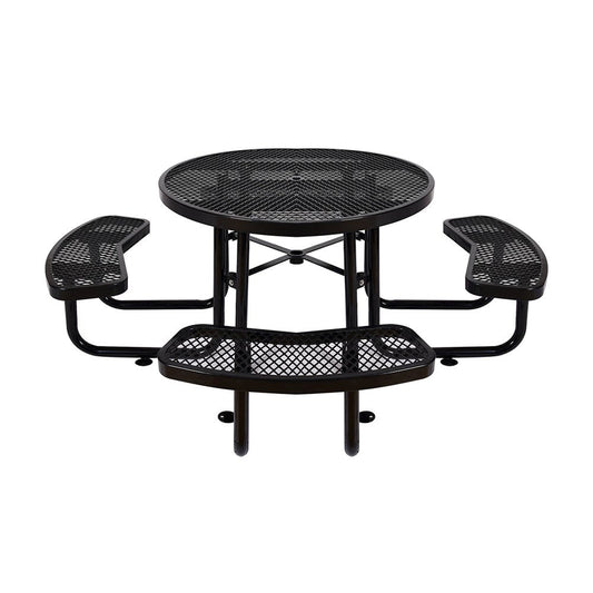 Large 46-Inch Heavy-Duty Round Outdoor Steel Picnic Table With Umbrella Hole