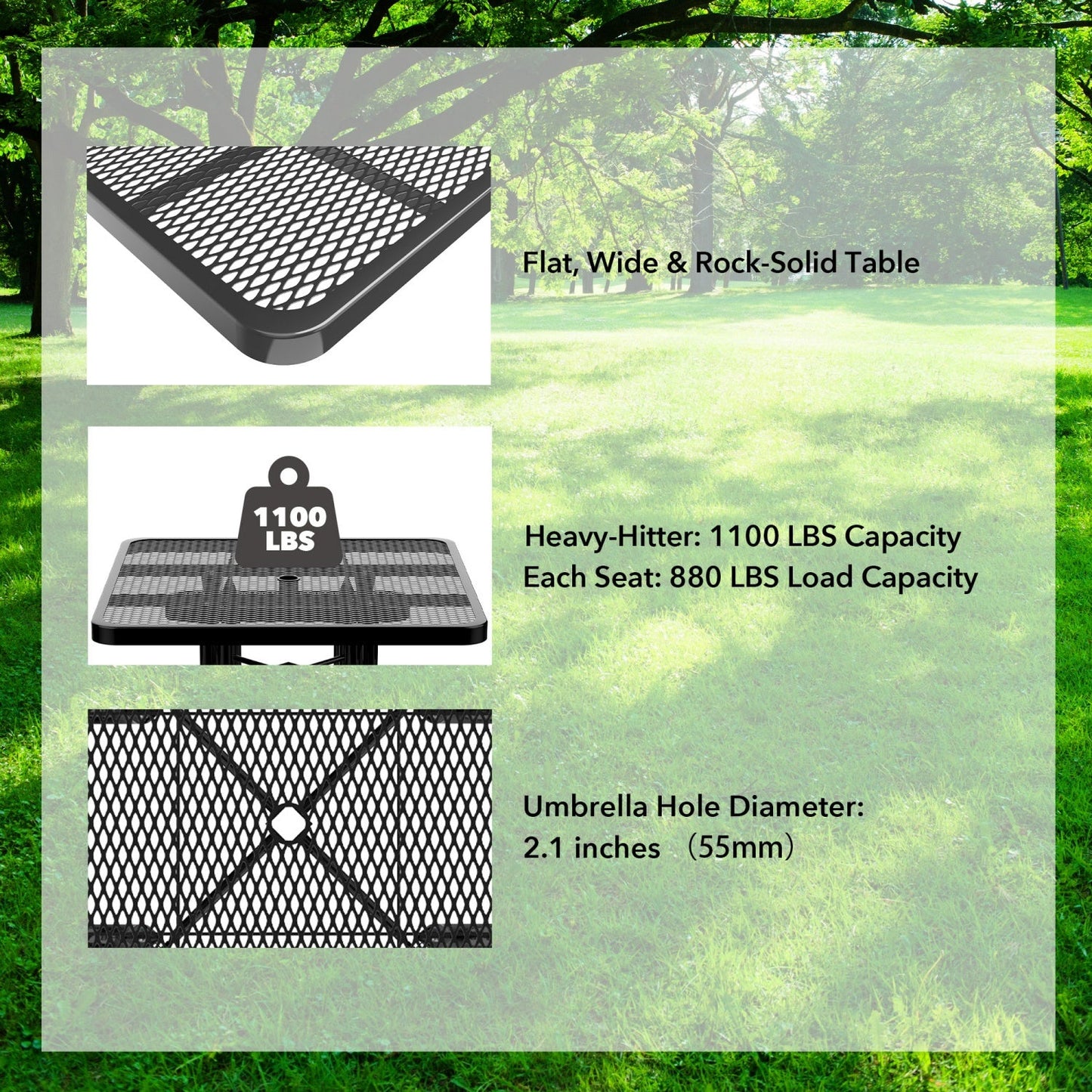 46" Square Picnic Table with Umbrella Hole