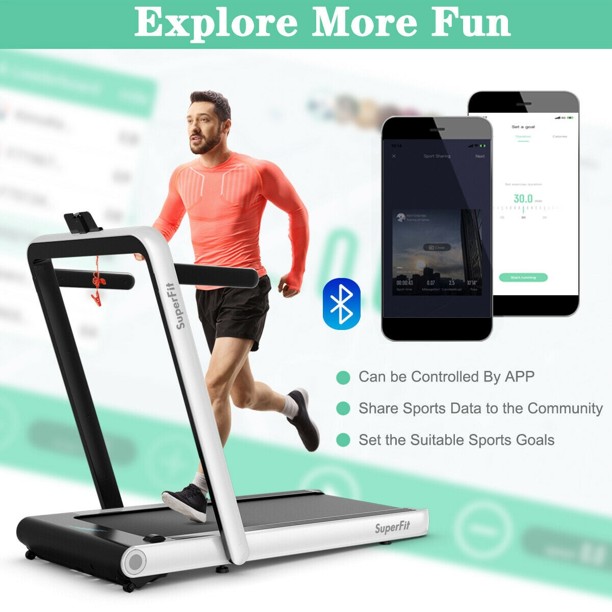 4.75HP 2 In 1 Folding Treadmill with Remote APP Control