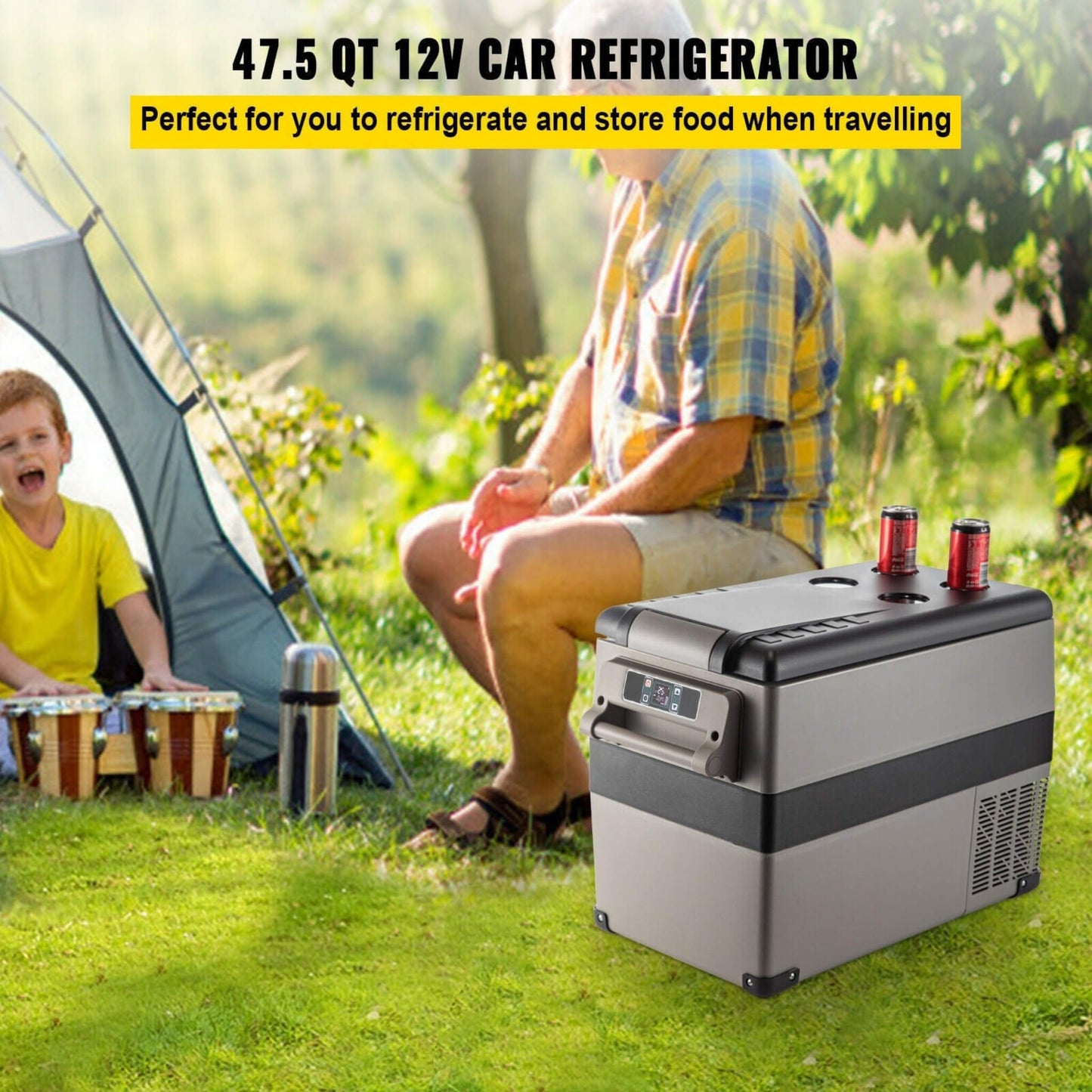 47.5QT Mini Portable Compact 12V Car Refrigerator Freezer Cooler, 45L