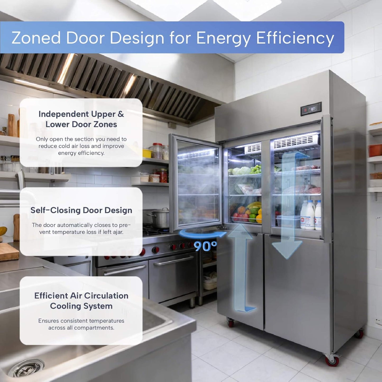 48-Inch Commercial 33 Cu.Ft Stainless Steel Reach-In Refrigerator with Four Split Doors