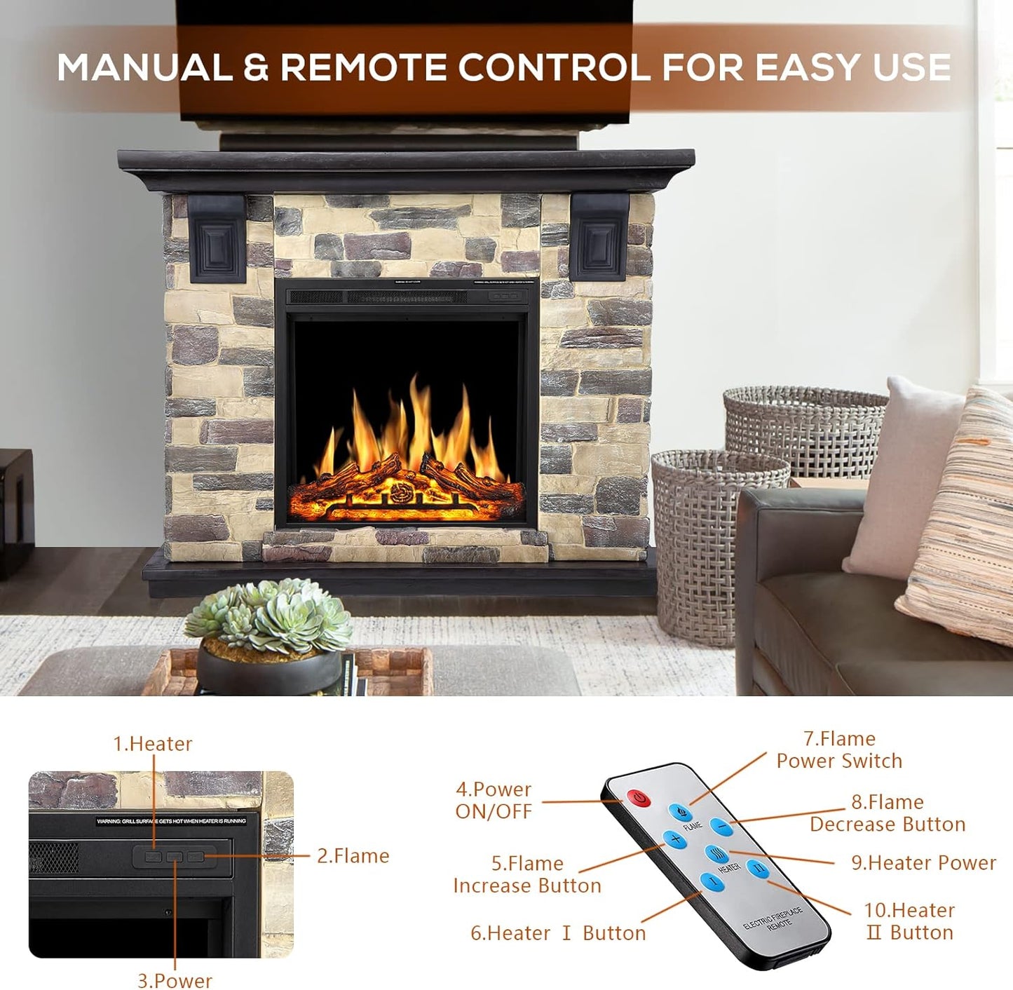 48 Inch Electric Fireplace Stone Mantel Package Y4926