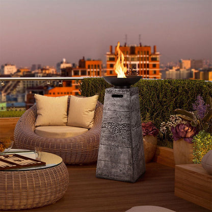 48-Inch Large Outdoor Propane Fire Bowl Tower Column with Cover & Lava Rocks