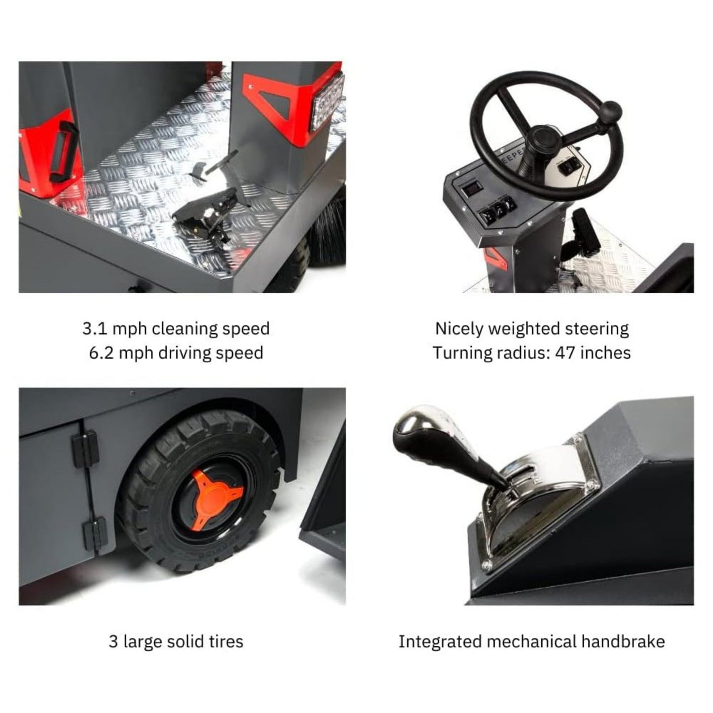 49-Inch Heavy-Duty 1400W Electric Industrial Ride-On Floor Sweeper with Dustbin & Water Tank