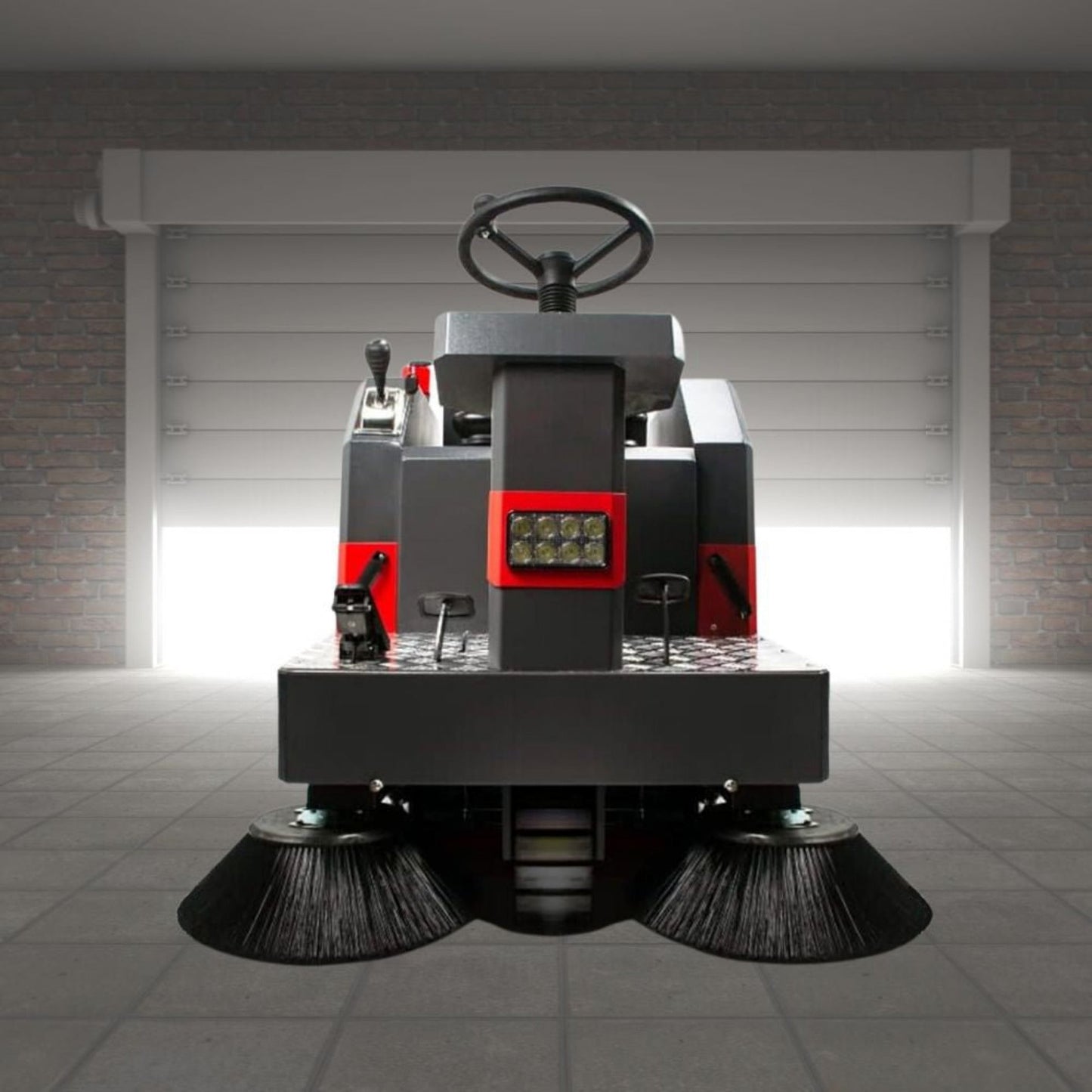 49-Inch Heavy-Duty 1400W Electric Industrial Ride-On Floor Sweeper with Dustbin & Water Tank