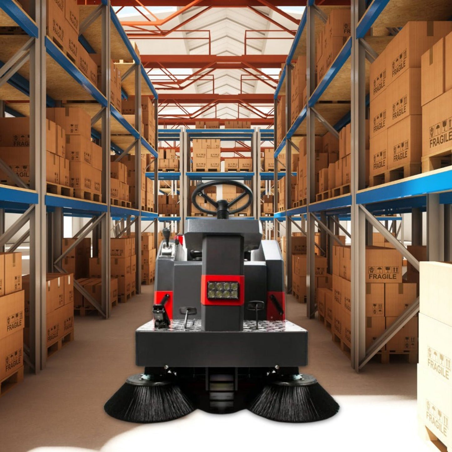 49-Inch Heavy-Duty 1400W Electric Industrial Ride-On Floor Sweeper with Dustbin & Water Tank