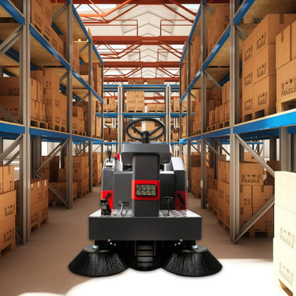 49-Inch Heavy-Duty 1400W Electric Industrial Ride-On Floor Sweeper with Dustbin & Water Tank