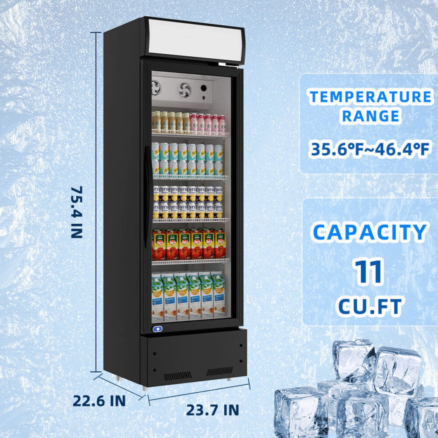 Heavy-Duty Commercial Single Glass Door Refrigerator With LED Lights 23"