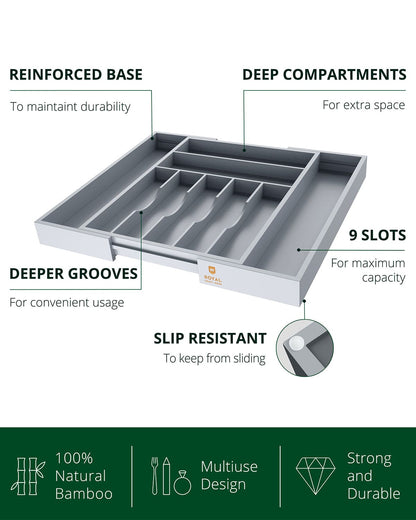 Silverware Drawer Organizer, Gray (9 Slots)