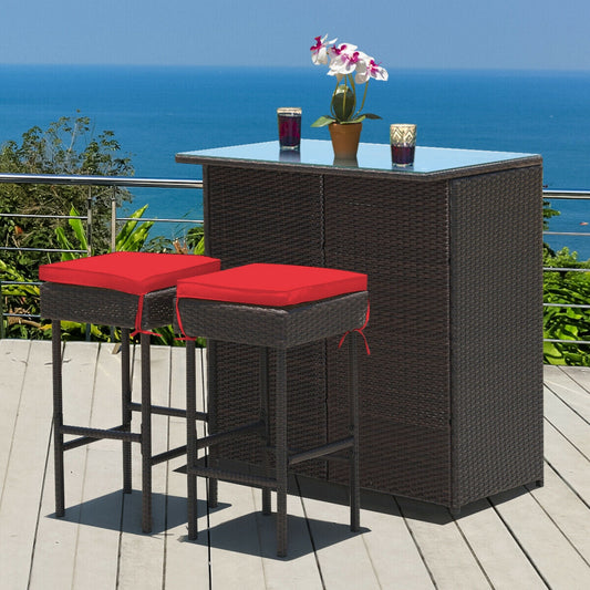 3PCS Patio Rattan Wicker Bar Table Stools Dining Set