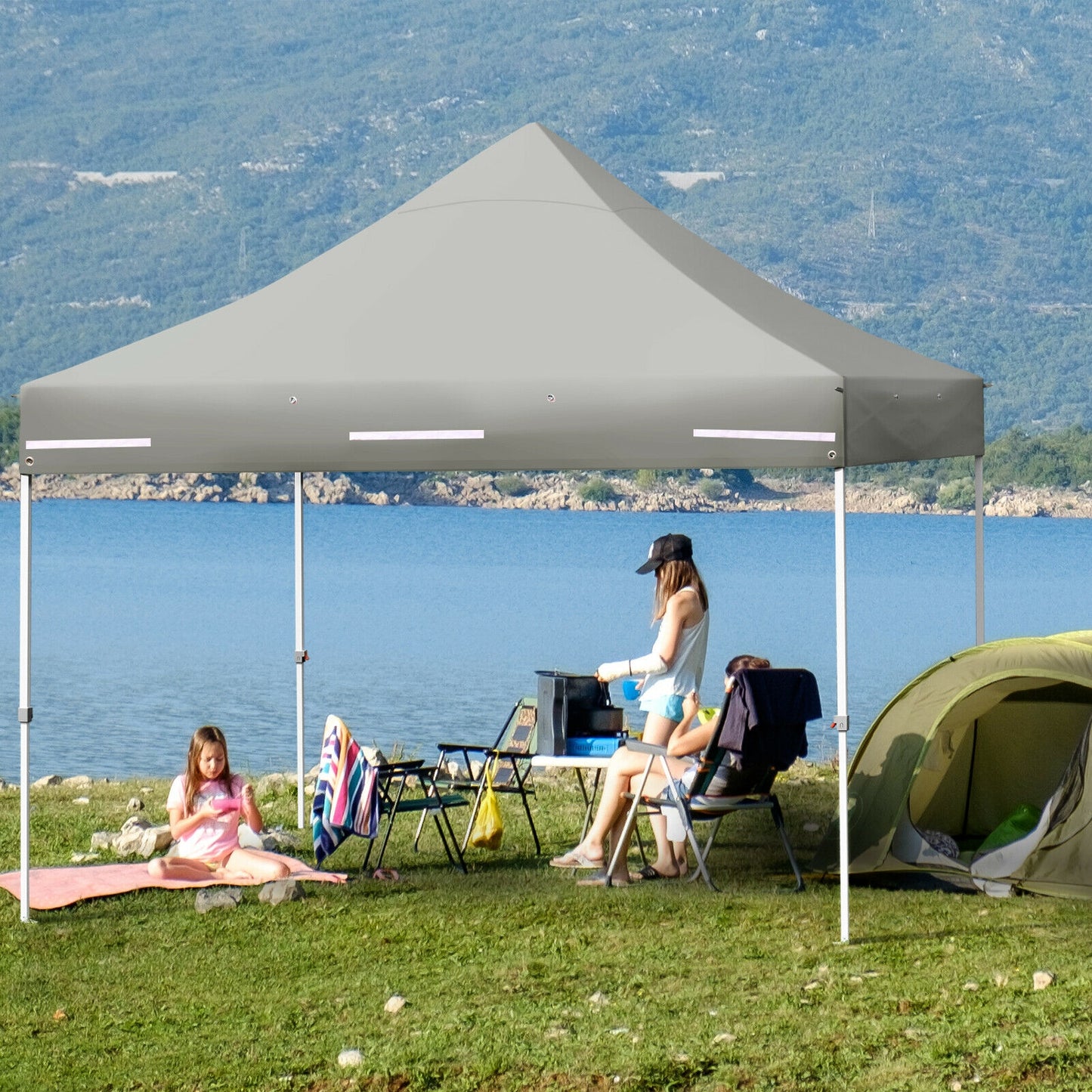 10' x 10' Feet Pop up Gazebo with 4 Height and Adjust Folding Awning