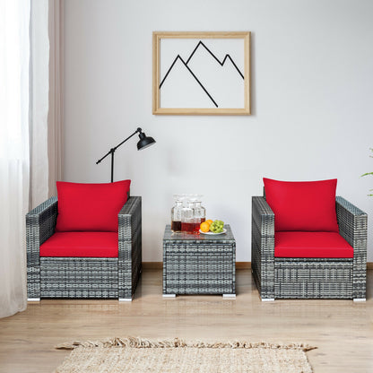 3 Pcs Patio Rattan Furniture Bistro Sofa Set with Cushioned