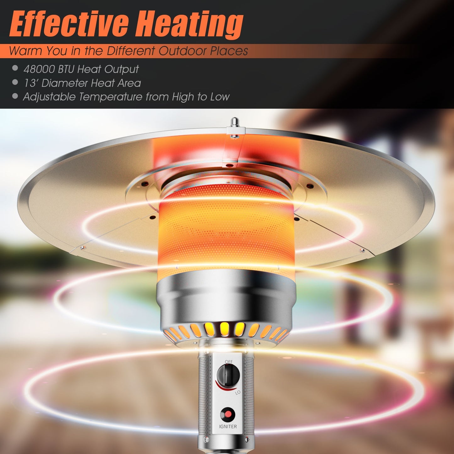 Outdoor Heater Propane Standing LP Gas Steel with Table & Wheels