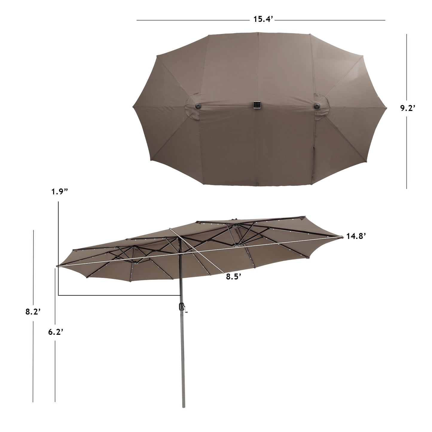 15 Feet Twin Patio Umbrella with 48 Solar LED Lights