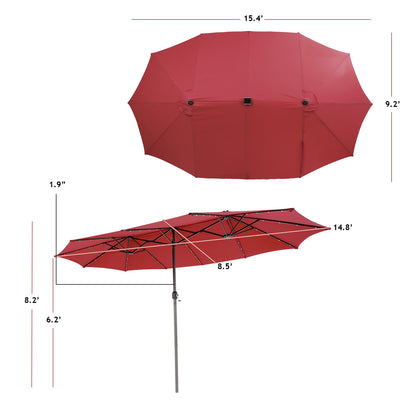 15 Feet Twin Patio Umbrella with 48 Solar LED Lights