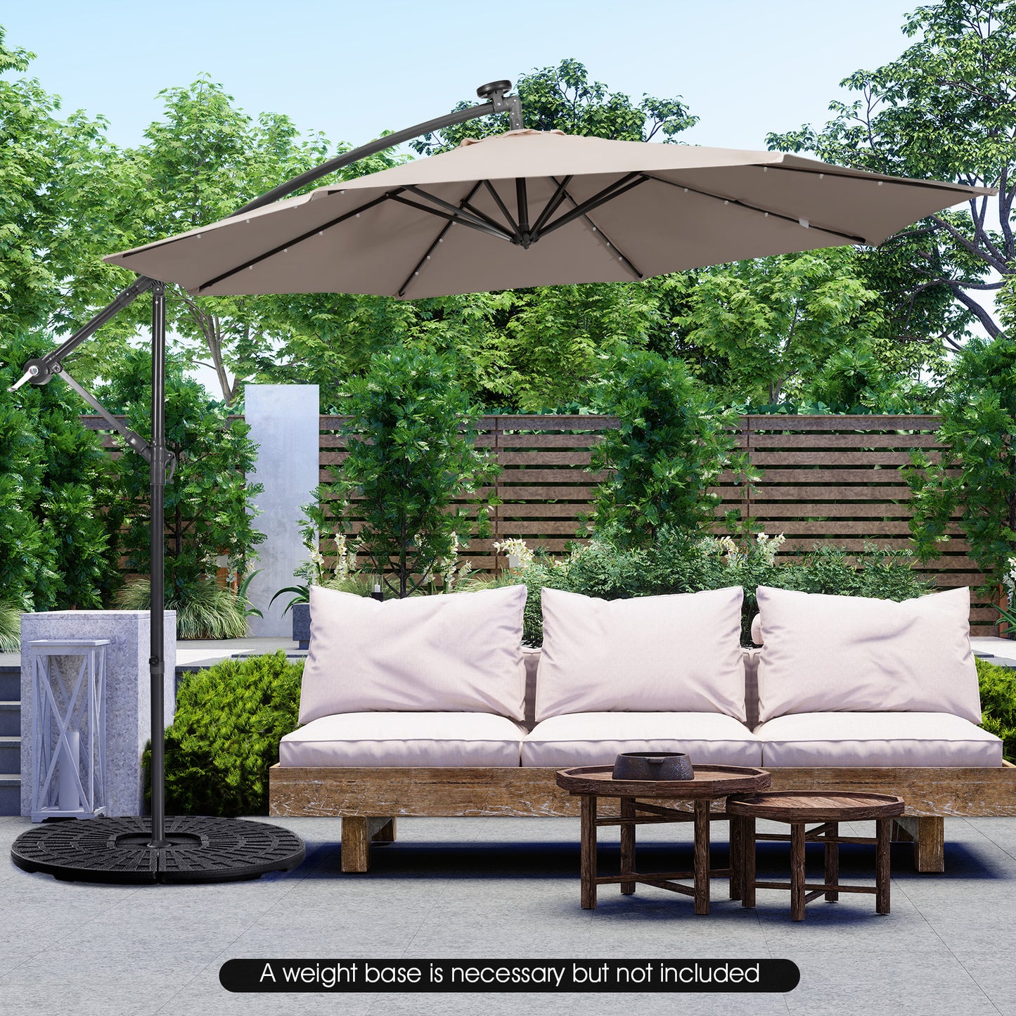 10 Feet Patio Solar Powered Cantilever Umbrella with Tilting System