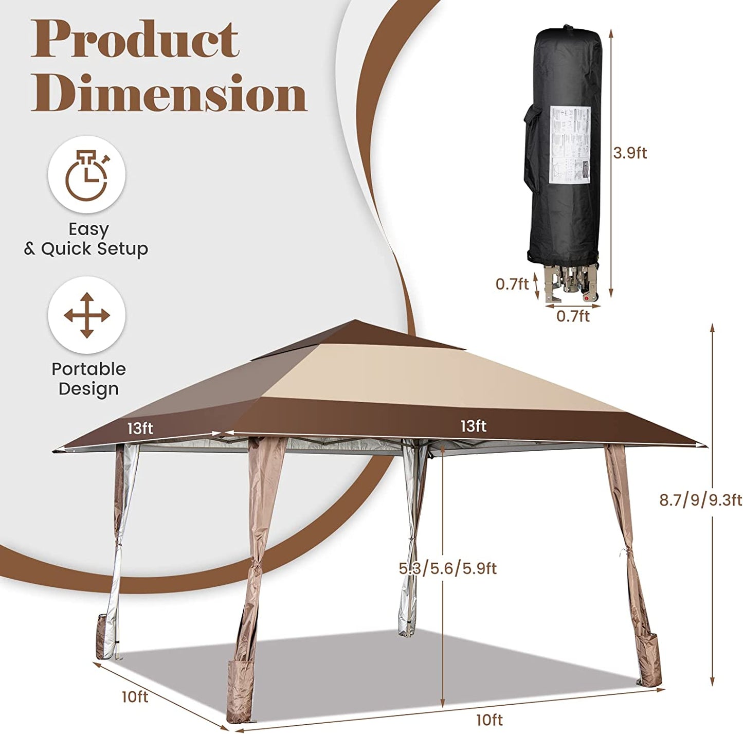 13' x 13' FT Pop-Up Patio Gazebo with Wheels