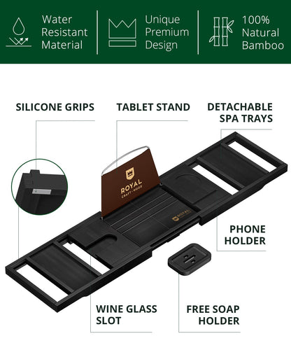 Foldable Bathtub Caddy Tray, Black