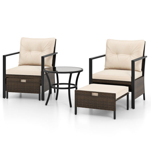 4 Piece Outdoor Furniture Set with Glass Topped Coffee Table - White