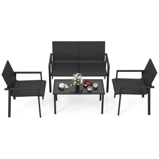 4 Pieces Patio Furniture Set with Heavy Duty Galvanized Metal Frame - Black