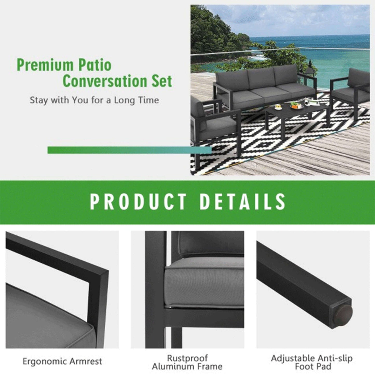 Premium Outdoor Aluminum Furniture Set For Backyard & Poolside 4PCS