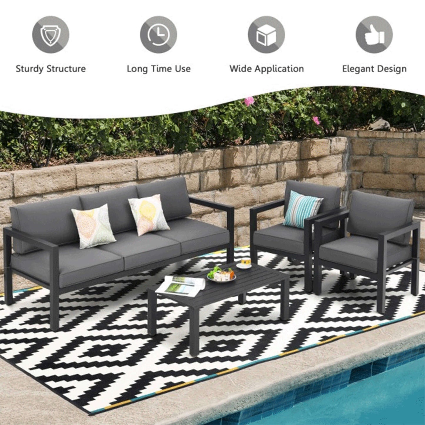 Premium Outdoor Aluminum Furniture Set For Backyard & Poolside 4PCS