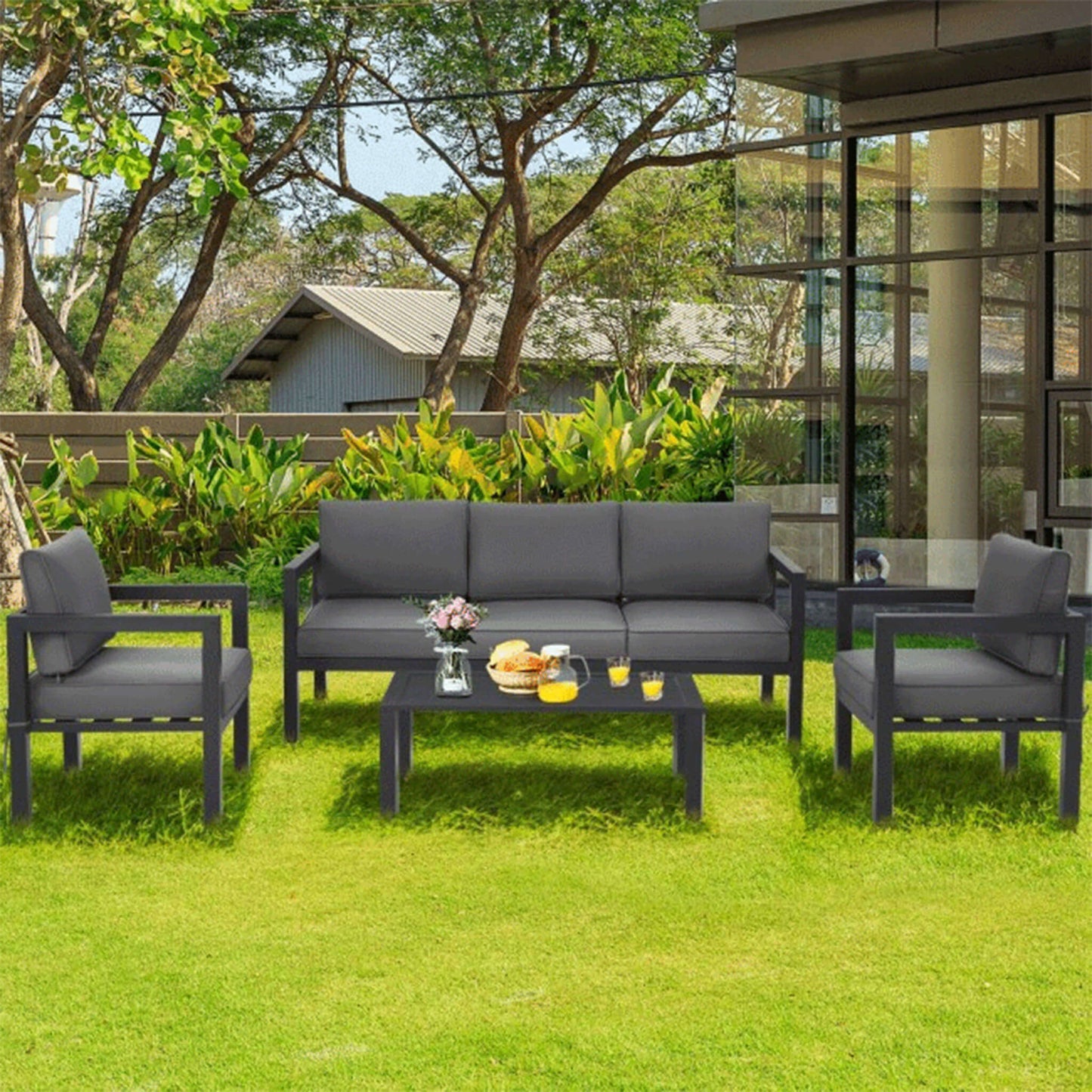 Premium Outdoor Aluminum Furniture Set For Backyard & Poolside 4PCS