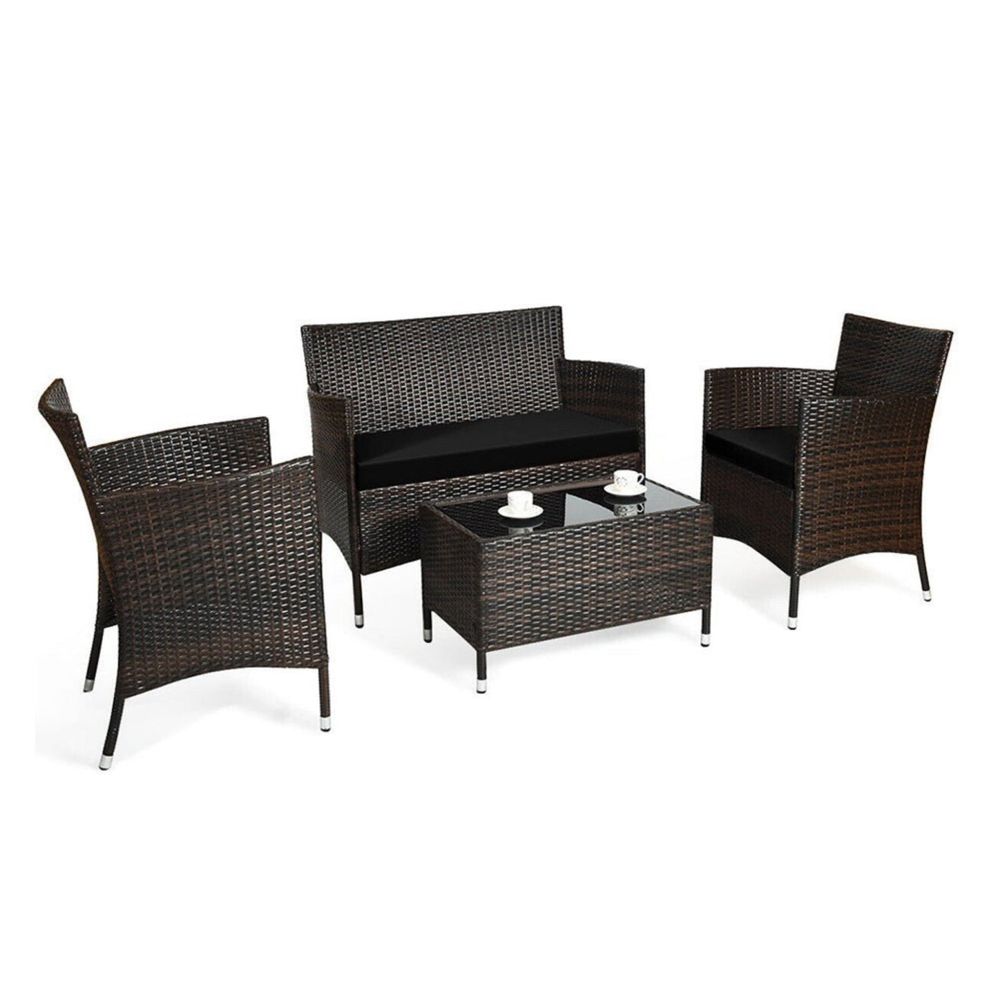 Alora 4-Piece Outdoor Rattan Patio Furniture Set With Cushions & Coffee Table