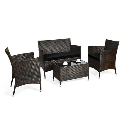 Alora 4-Piece Outdoor Rattan Patio Furniture Set With Cushions & Coffee Table