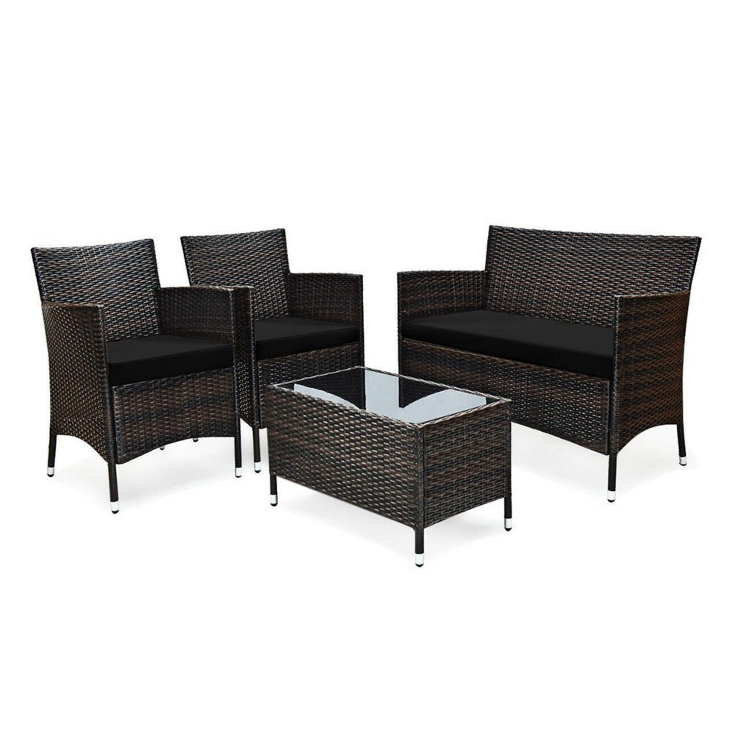 Alora 4-Piece Outdoor Rattan Patio Furniture Set With Cushions & Coffee Table